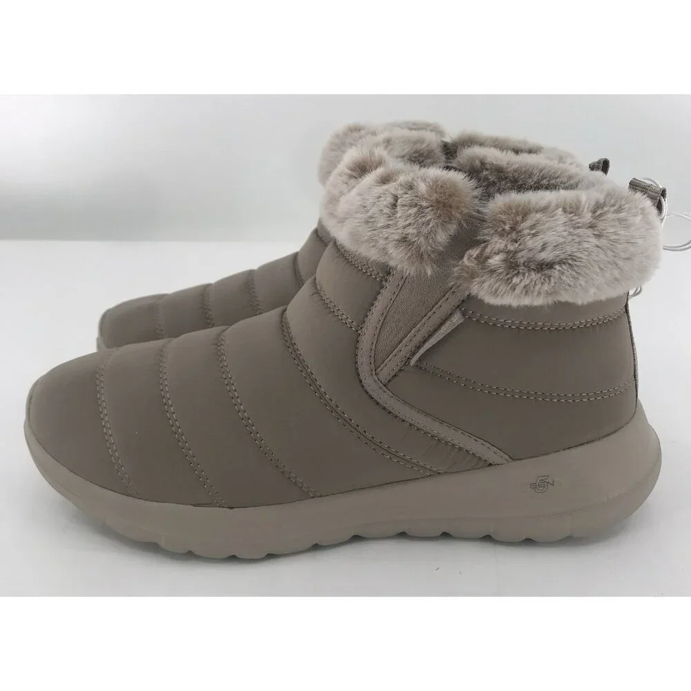 Skechers Womens Size 9 Boots Go Walk Air Cooled Goga Mat Taupe Walking Faux‎ Fur
